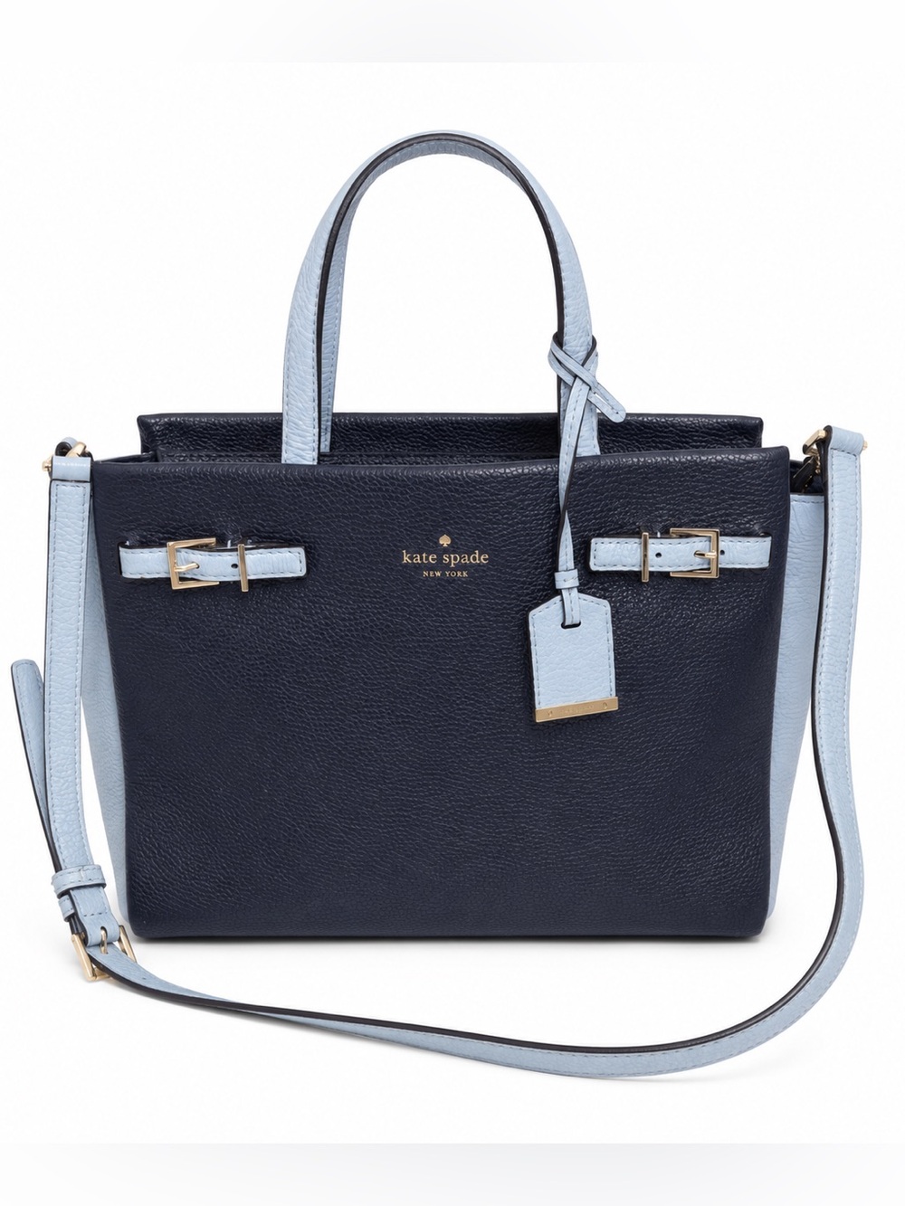 Kate Spade Holden Street Lanie Pebbled Leather Satchel Crossbody Tote Navy Blue